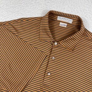 Martin Polo Shirt Mens XL Orange Brown Striped Pima Cotton Westwood Country Club